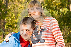 Middle Age White Sweet Couple at the Park