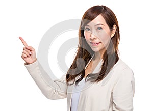 Middle age woman with finger up