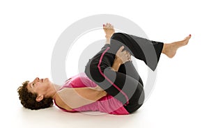 Middle age woman fitness yoga sit up