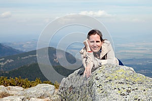 Middle age woman in mountains
