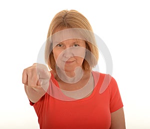 Middle age woman pointing
