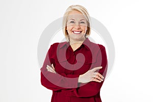 Middle age woman posing, Portrait of happy Mature business woman middle aged woman looking away and smiling isolated on white