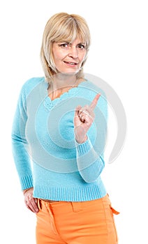 Middle age woman threatening finger