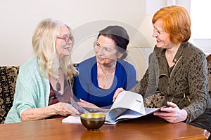 Middle Age Women Friends Talking at Living Area