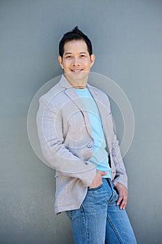 Middle aged asian man smiling
