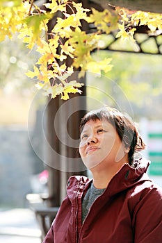 Middle aged Asian women enjoying autumn