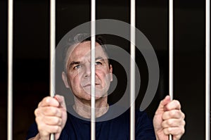 Middle aged blue eyed man incarcerated