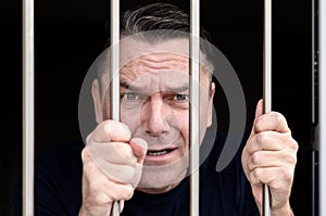 Middle aged blue eyed man incarcerated