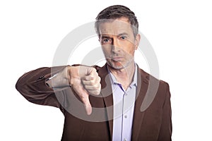 Middle Aged Businessman Doing a Thumbs Down Gesture