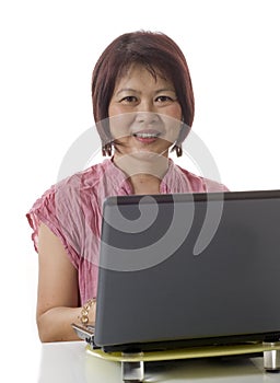 Middle aged businesswoman with computer