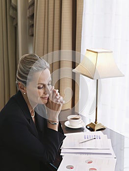 Middle Aged Businesswoman Reading Documents