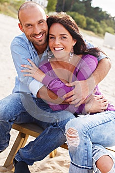 Middle-aged couple on a beach