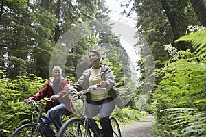 Middle Aged Couple With Bikes In Forest