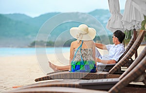 Middle aged couple relaxing at chaweng beach in koh samui ,Thailand