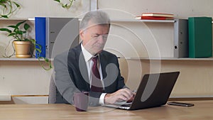 Middle aged entrepreneur using pc at work