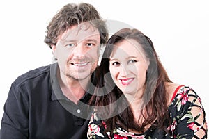 Middle aged happy couple smile on the white background