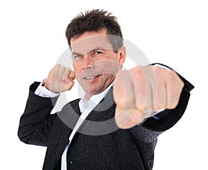 Middle-aged man in boxing stance