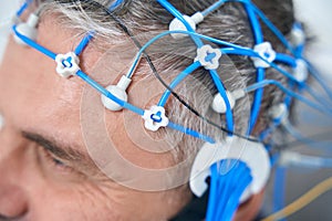 Middle-aged man on the diagnosis of EEG - electroencephalography