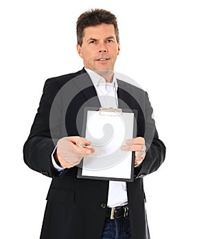 Middle-aged man doing signature campaign