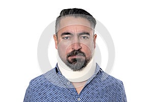 Middle aged man with a neck brace