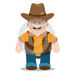 Middle aged man wearing jeans, shirt and cowboy hat. Cartoon character