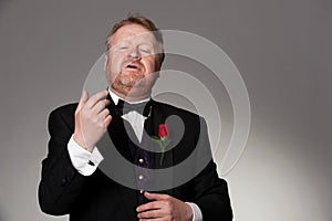 Middle aged opera singer performing