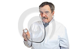 Middle aged physician man with stethoscope