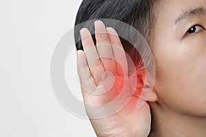 Middle aged woman hearing loss , Hard of hearing