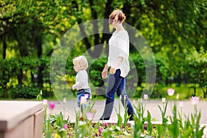 Middle aged woman and her adorable little grandson