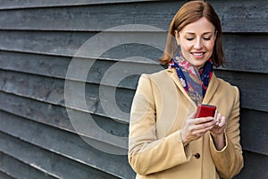 Middle Aged Woman Using Mobile Cell Phone