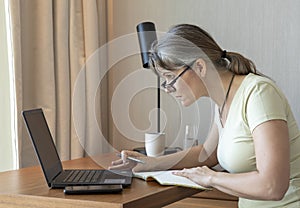 Middle aged woman working at home