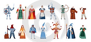 Middle Ages people of different estates set, flat vector illustration isolated.