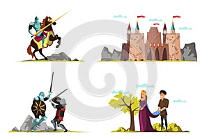 Middle ages vector illustrations set isolated on white background