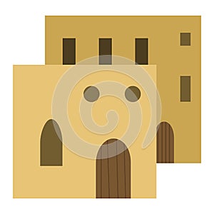 Middle east. Arabic desert with traditional mud brick houses. Ancient building. Flat vector illustration