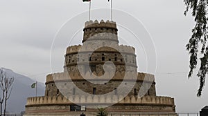 Middle east architecture style monument building of a Sheikh Zayed bin Sultan Al Nahyan Bridge Swat valley view in the rain