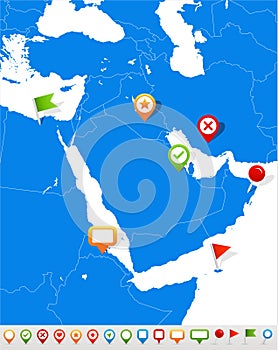 Middle East and Asia map and navigation icons - Illustration.