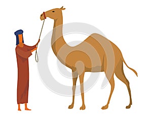 Middle east. Bedouin with camel. Arabic desert traditional symbol. Flat vector illustration