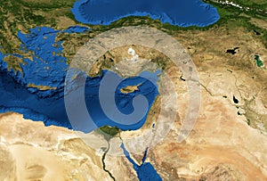 Middle East map in global satellite photo