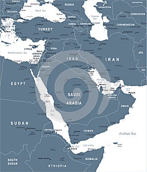 Middle East Map - Vector Illustration