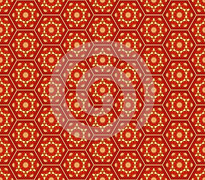 Middle east style red orange yellow hexagonal seamless pattern