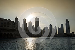 Middle East, United Arab Emirates, Dubai, Downtown, Burj Khalifa Fountain Lake