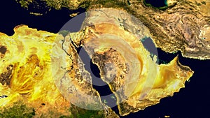 Middle east, west asia, Israel and Iran as it looks like from space. Elements of this image are furnished by NASA.