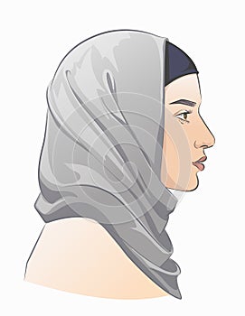 Middle Eastern arabian woman. Vector line sketch illustration.