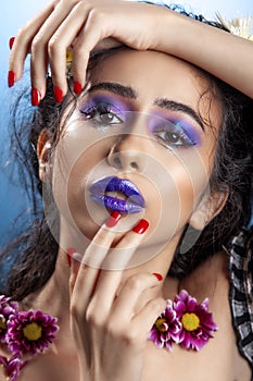 Middle Eastern Arabic beauty model with dark blue lips