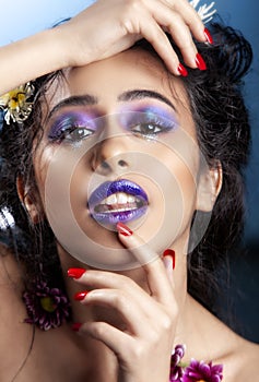 Middle Eastern Arabic beauty model with dark blue lips