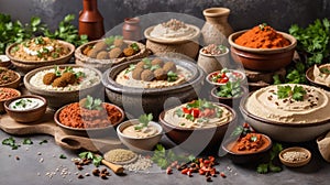 Middle Eastern or Arabic dishes and mezes concrete