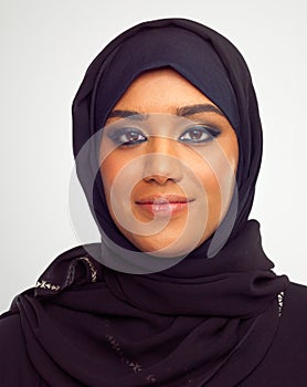 Middle-eastern beauty. Studio portrait of a young muslim woman.