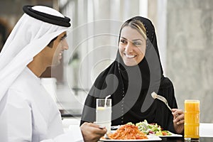 Middle Eastern Couple Eating A Meal