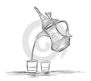 Middle Eastern Culture Dallah - Vector Illustration of the arabic coffee pot and cups