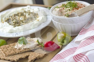 Middle Eastern dish - dense homemade yogurt labneh with zaatar